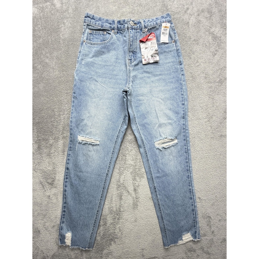 Unionbay Jeans Juniors 7 Blue 90's‎ Retro Fit Distressed Denim Frayed Hem